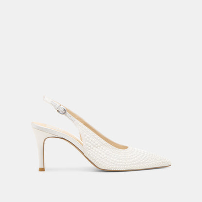 Elasi Pearl Off White Satin Heels - TRUE WHITE SATIN