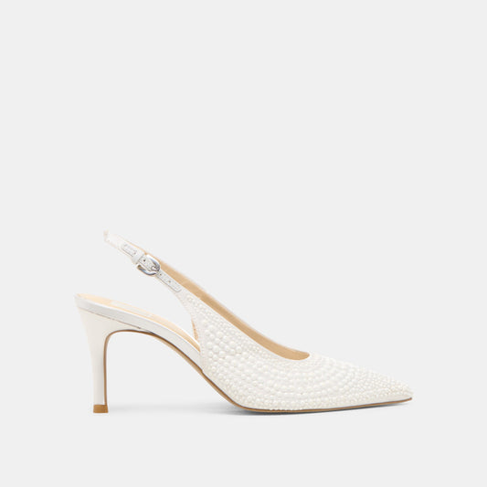 Elasi Pearl Off White Satin Heels - TRUE WHITE SATIN