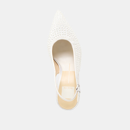Elasi Pearl Off White Satin Heels - TRUE WHITE SATIN