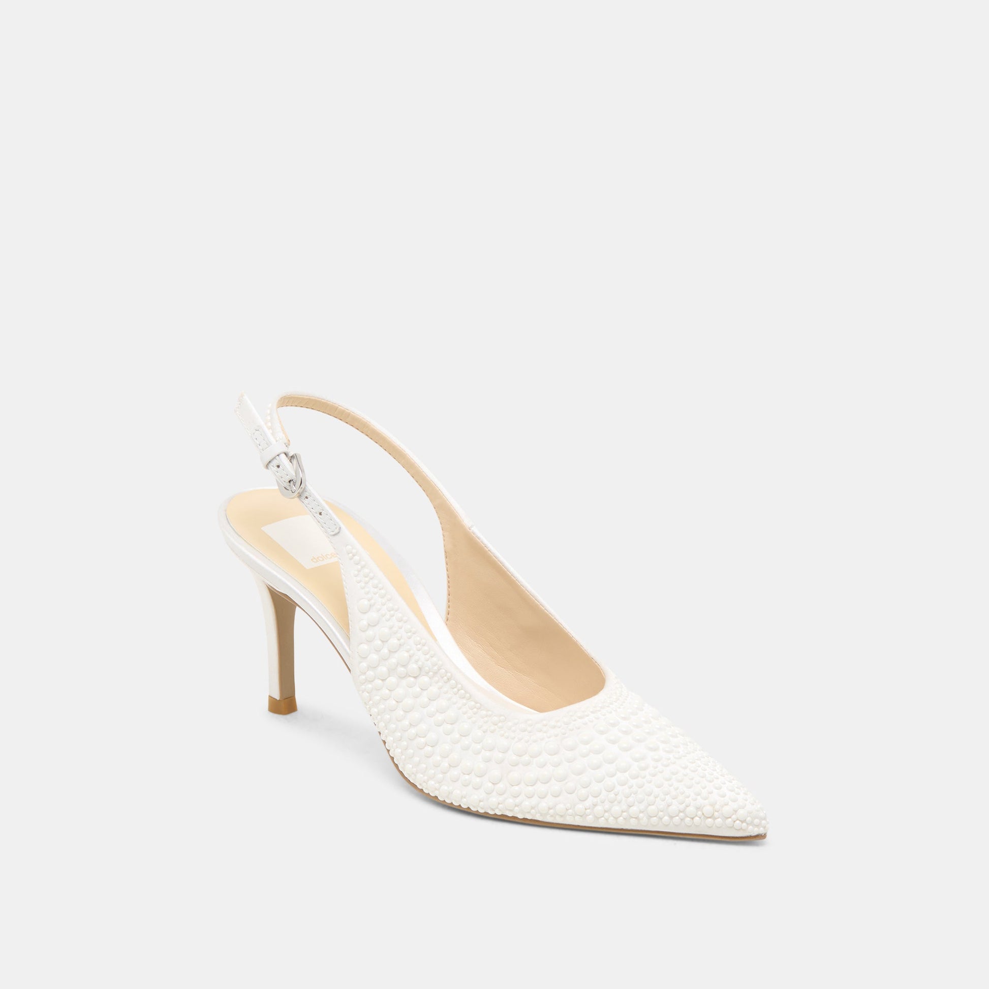 Elasi Pearl Off White Satin Heels - TRUE WHITE SATIN