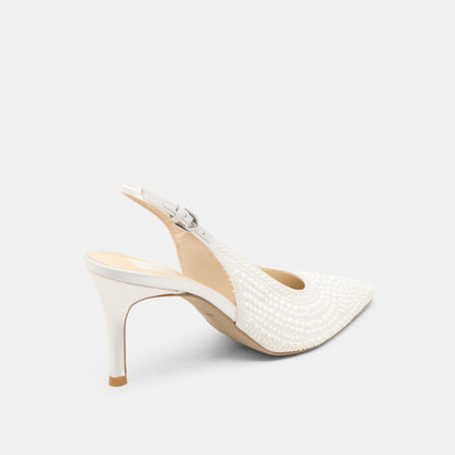 Elasi Pearl Off White Satin Heels - TRUE WHITE SATIN