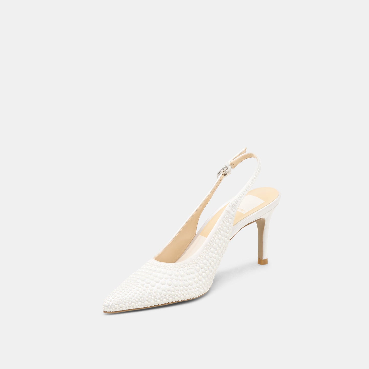 Elasi Pearl Off White Satin Heels - TRUE WHITE SATIN