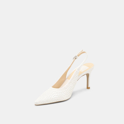 Elasi Pearl Off White Satin Heels - TRUE WHITE SATIN