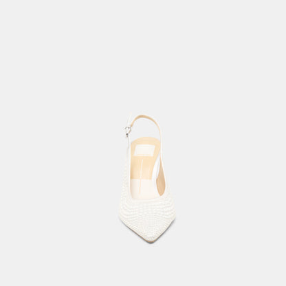 Elasi Pearl Off White Satin Heels - TRUE WHITE SATIN