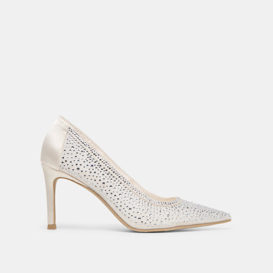 Kashe Crystal White Mesh Heels - WHITE MESH