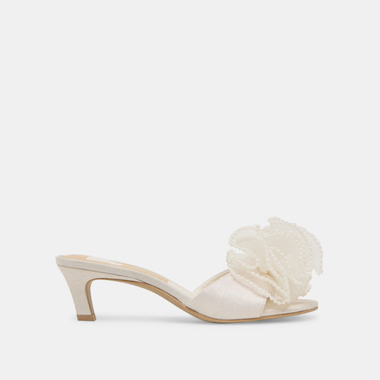 NARITA PEARL HEELS OFF WHITE SATIN - OFF WHITE SATIN