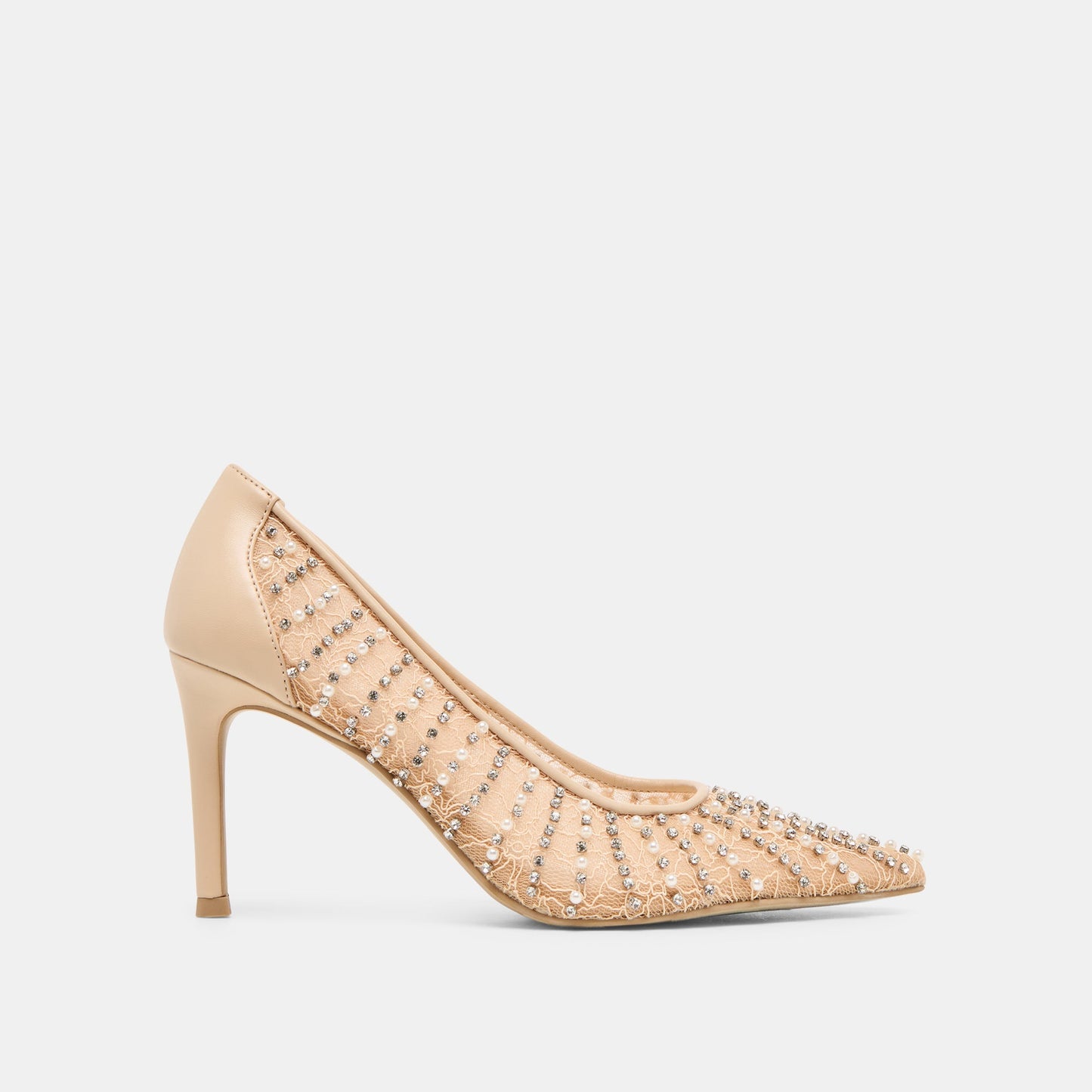 Kashe Pearl Blush Lace Mesh Heels - BLUSH LACE MESH
