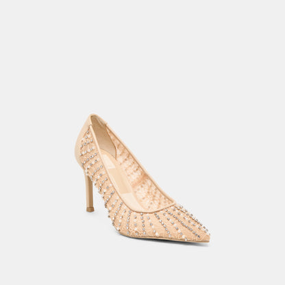 Kashe Pearl Blush Lace Mesh Heels - BLUSH LACE MESH