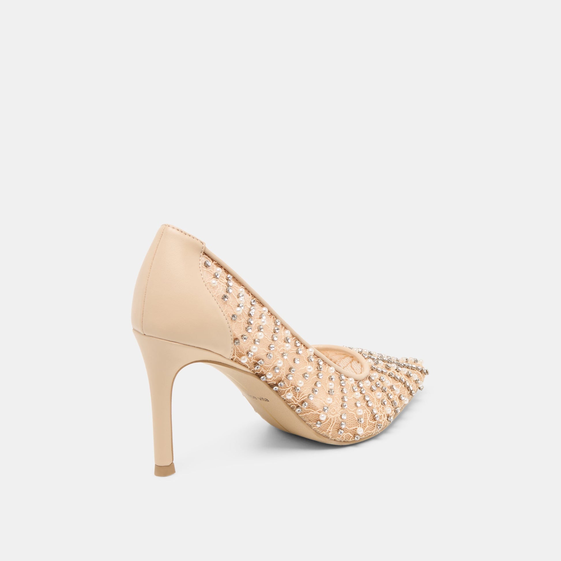 Kashe Pearl Blush Lace Mesh Heels - BLUSH LACE MESH