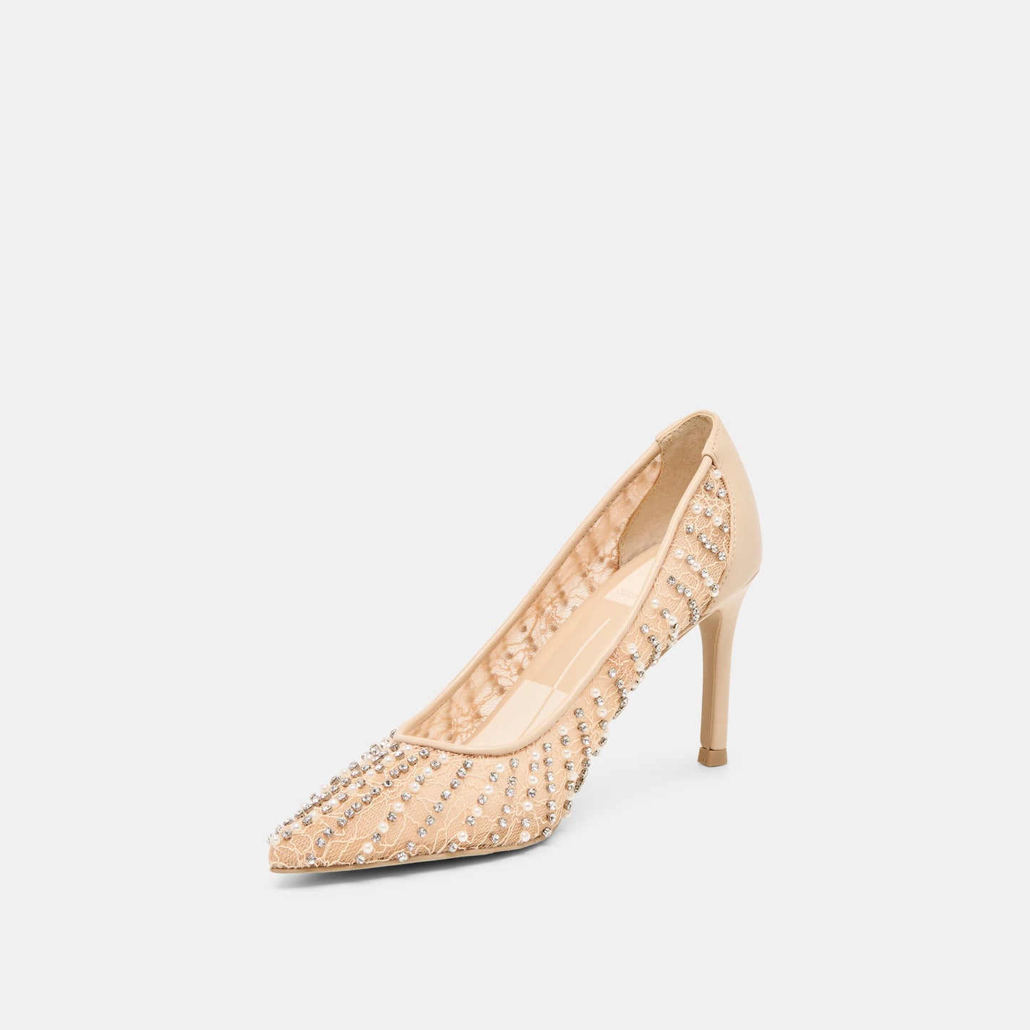 Kashe Pearl Blush Lace Mesh Heels - BLUSH LACE MESH