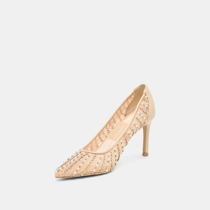 Kashe Pearl Blush Lace Mesh Heels - BLUSH LACE MESH