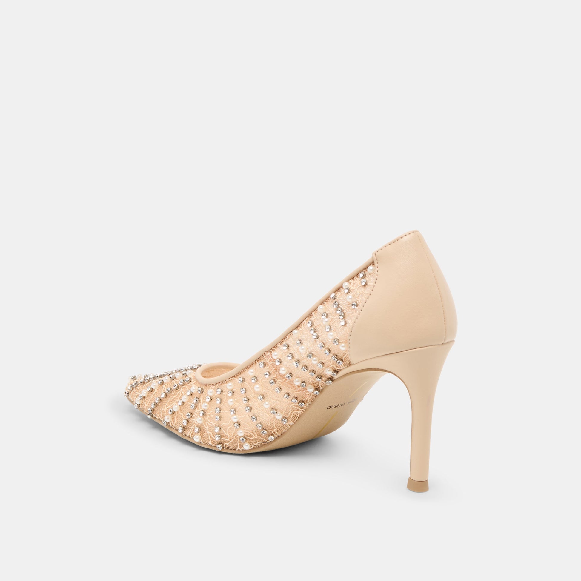 Kashe Pearl Blush Lace Mesh Heels - BLUSH LACE MESH
