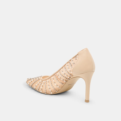 Kashe Pearl Blush Lace Mesh Heels - BLUSH LACE MESH