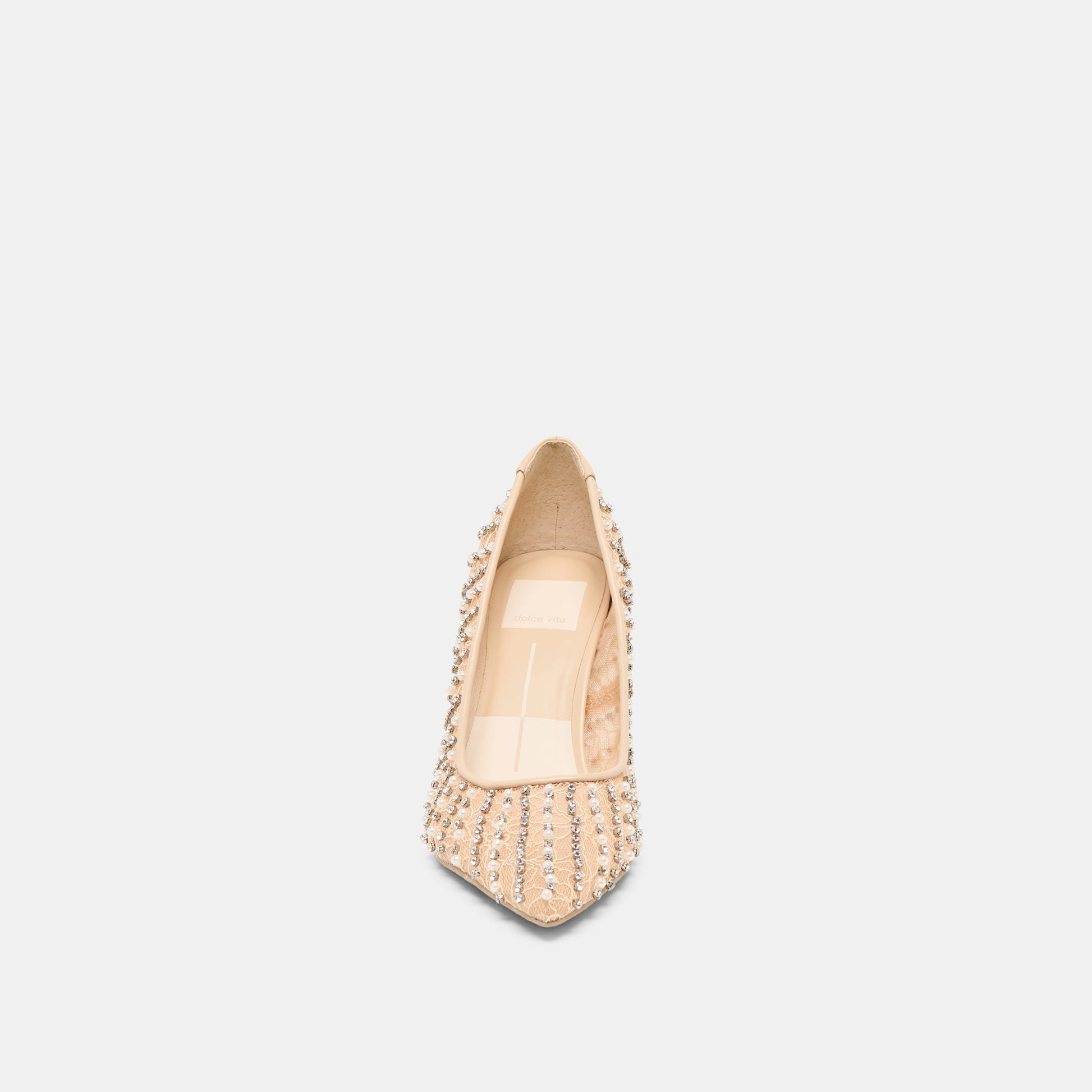 Kashe Pearl Blush Lace Mesh Heels - BLUSH LACE MESH