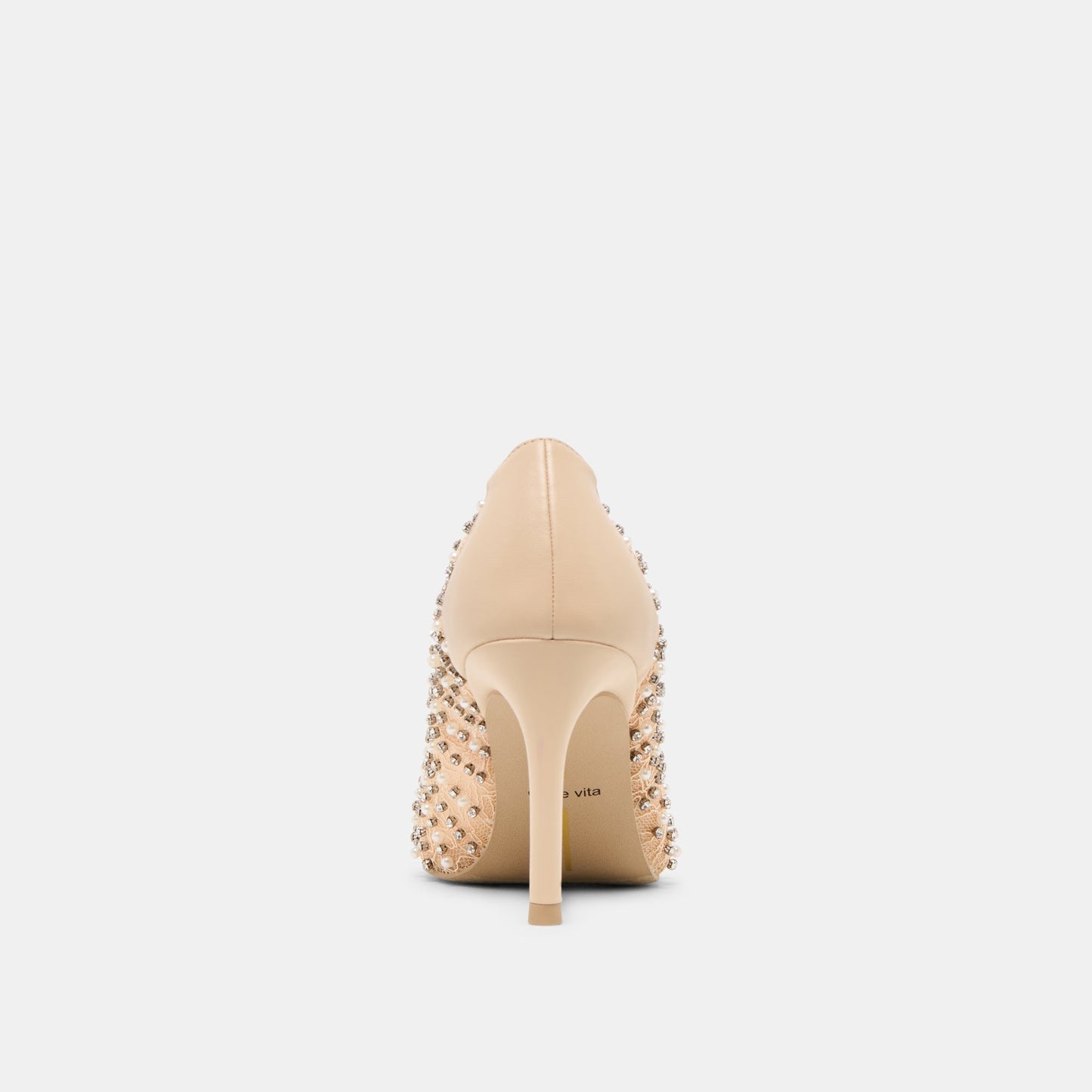 Kashe Pearl Blush Lace Mesh Heels - BLUSH LACE MESH