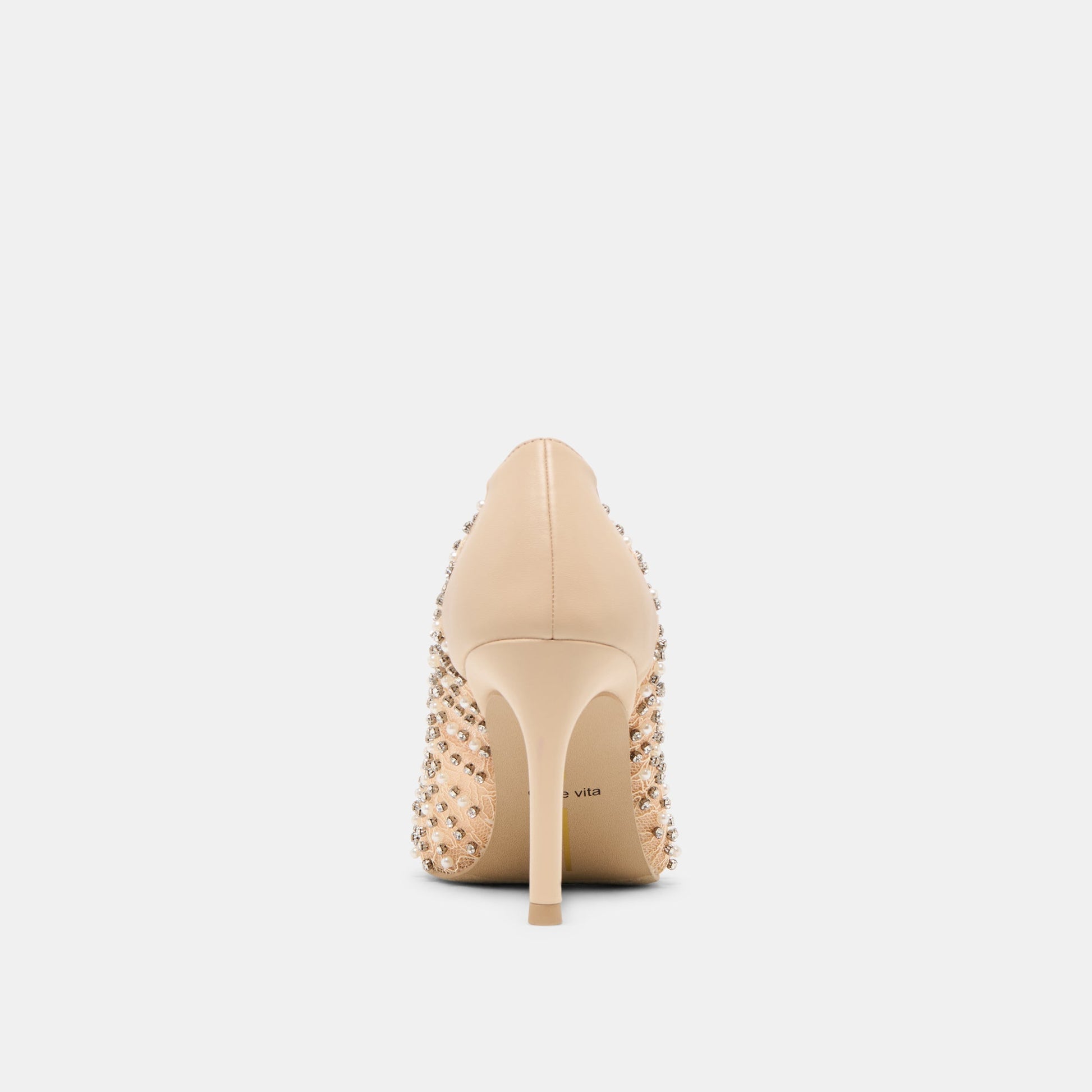 Kashe Pearl Blush Lace Mesh Heels - BLUSH LACE MESH