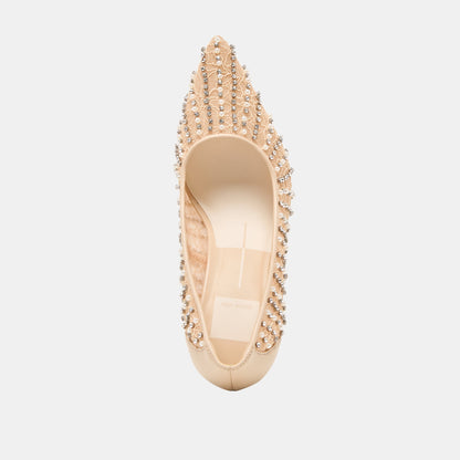Kashe Pearl Blush Lace Mesh Heels - BLUSH LACE MESH