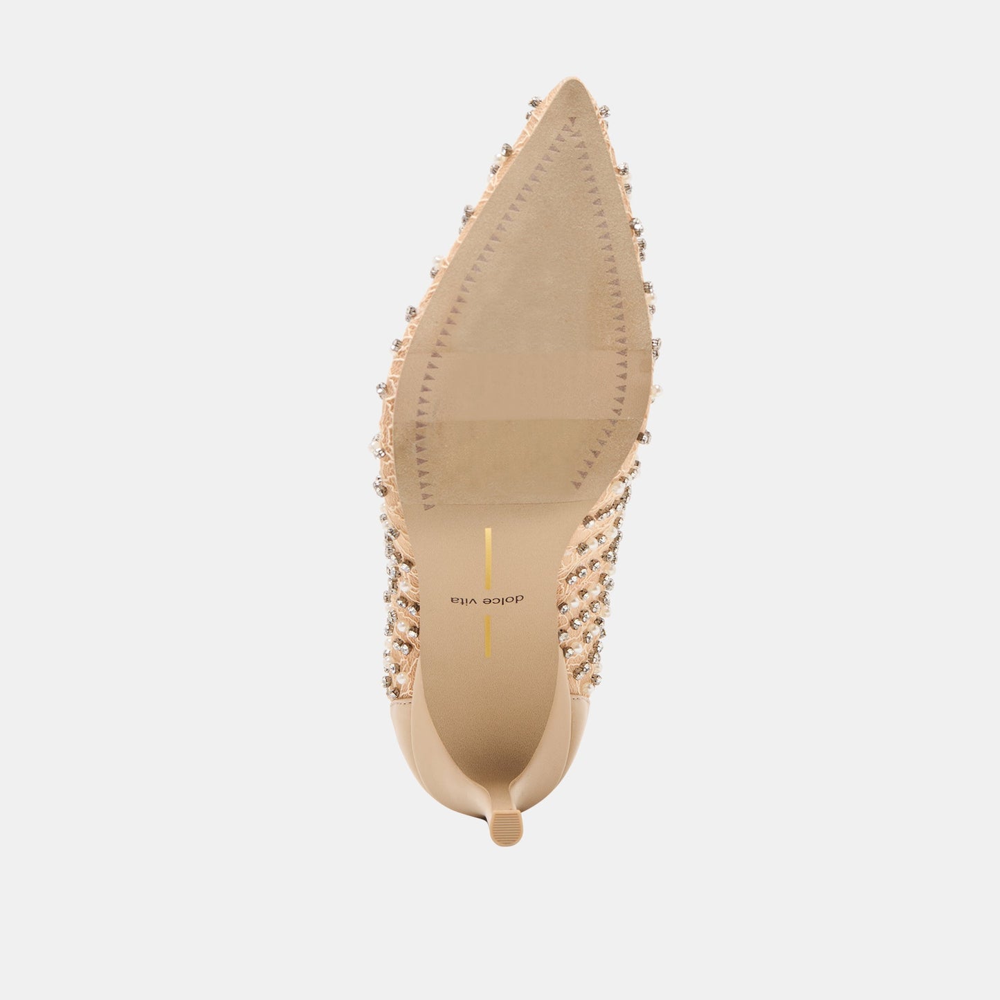 Kashe Pearl Blush Lace Mesh Heels - BLUSH LACE MESH