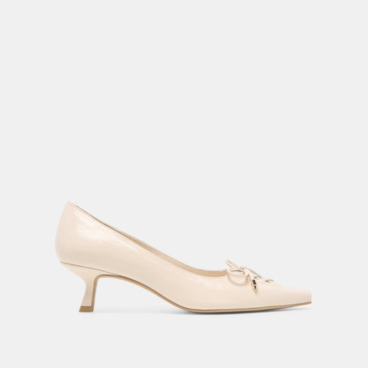 Clarie Bone Crinkle Patent Leather Heels - BONE CRINKLE PATENT LEATHER