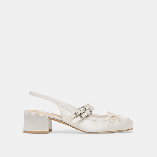 Loris True White Satin Heels - TRUE WHITE SATIN
