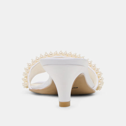 Rexa Pearl Off White Satin Heels - OFF WHITE SATIN