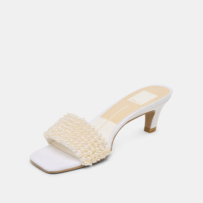 Rexa Pearl Off White Satin Heels - OFF WHITE SATIN