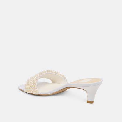 Rexa Pearl Off White Satin Heels - OFF WHITE SATIN