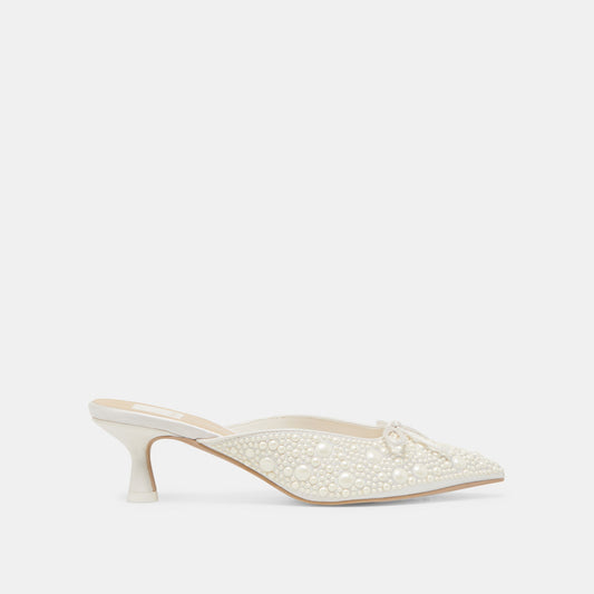 CLAYTN PEARL HEELS TRUE WHITE SATIN - TRUE WHITE SATIN
