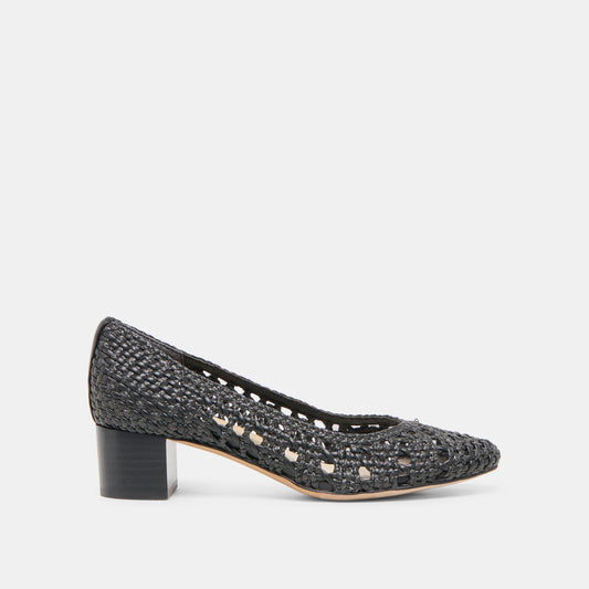 Lula Black Woven Raffia Heels - BLACK WOVEN RAFFIA