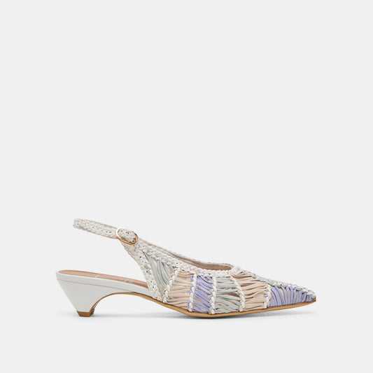 Dafney White Multi Woven Leather Heels - WHITE MULTI WOVEN LEATHER