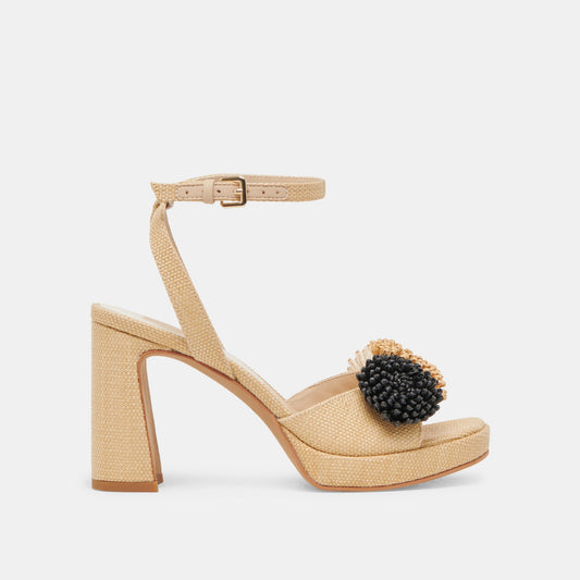 OLIVEA HEELS BLACK NATURAL RAFFIA - BLACK NATURAL RAFFIA