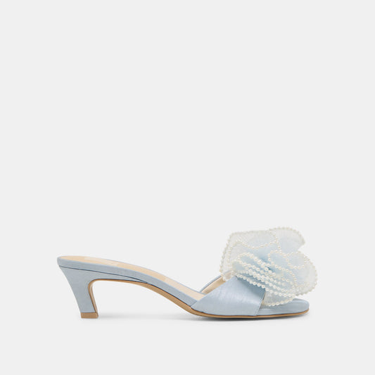 NARITA PEARL HEELS LIGHT BLUE SATIN - LIGHT BLUE SATIN