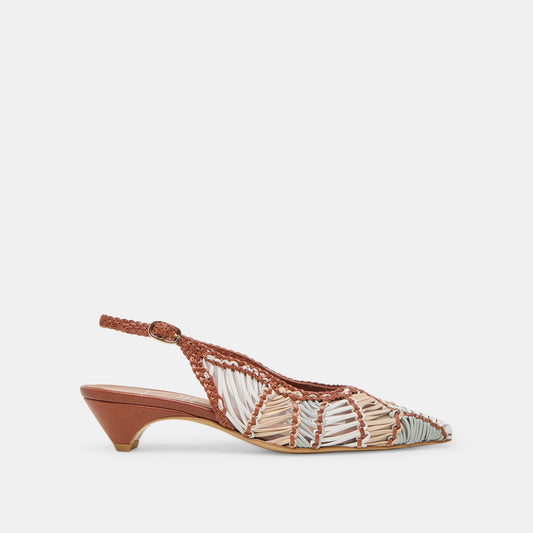 Dafney Tan Multi Woven Leather Heels - TAN MULTI WOVEN LEATHER