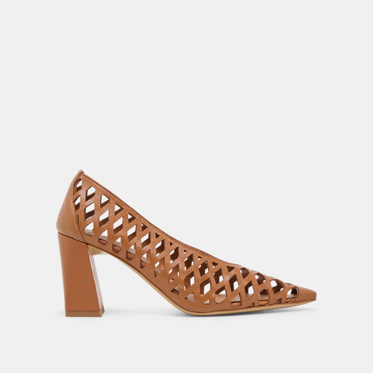 Tanya Cognac Woven Leather Heels - COGNAC WOVEN LEATHER
