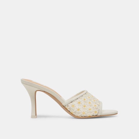LAVENA FLORAL HEELS WHITE YELLOW FLORAL MESH - WHITE YELLOW FLORAL MESH