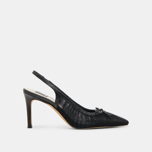 Yela Black Tulle Heels - BLACK TULLE