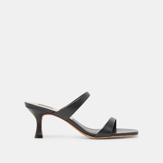 Genora Wide Black Leather Heels - BLACK LEATHER