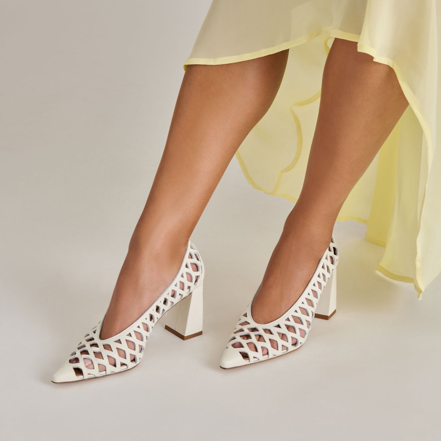 Tanya Bone Woven Leather Heels - BONE WOVEN LEATHER