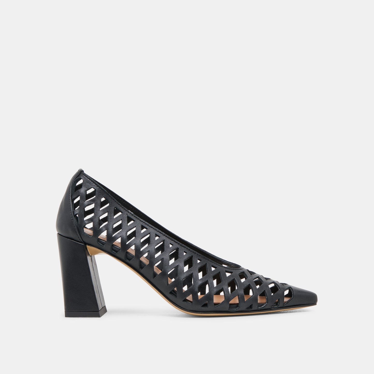 Tanya Black Woven Leather Heels - BLACK WOVEN LEATHER