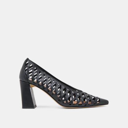 Tanya Black Woven Leather Heels - BLACK WOVEN LEATHER