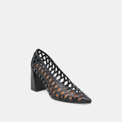 Tanya Black Woven Leather Heels - BLACK WOVEN LEATHER