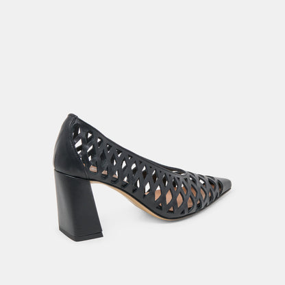 Tanya Black Woven Leather Heels - BLACK WOVEN LEATHER