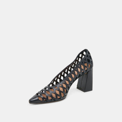 Tanya Black Woven Leather Heels - BLACK WOVEN LEATHER