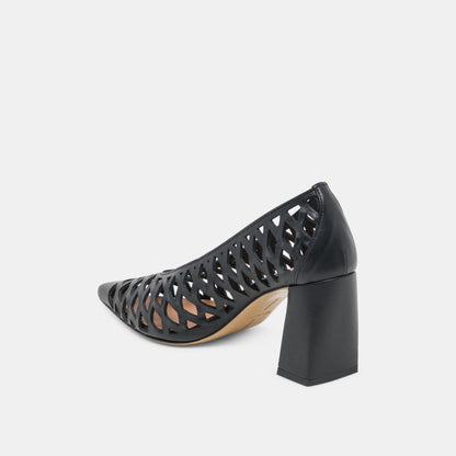 Tanya Black Woven Leather Heels - BLACK WOVEN LEATHER