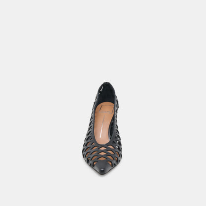 Tanya Black Woven Leather Heels - BLACK WOVEN LEATHER