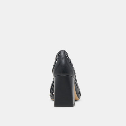 Tanya Black Woven Leather Heels - BLACK WOVEN LEATHER