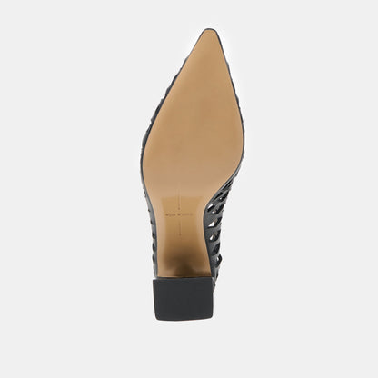 Tanya Black Woven Leather Heels - BLACK WOVEN LEATHER
