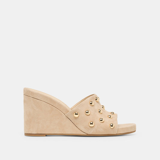 Holta Stud Camel Suede Wedges - CAMEL SUEDE