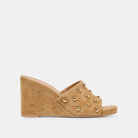 Holta Stud Lt Brown Suede Wedges - LT BROWN SUEDE