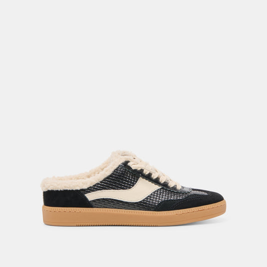 Notice Slide Plush Black Woven Leather Sneakers - BLACK WOVEN LEATHER